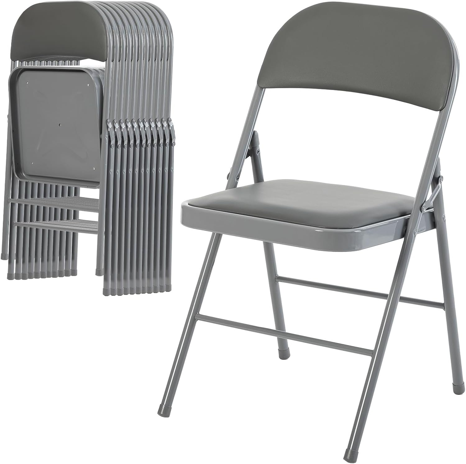 DUMOS Folding Chairs Sets of 8, 330lbs Plastic Stackable Portable Patio Dining Sets, Fold Up for Indoor Outdoor, Camping, Garden, Party, Meeting (White)