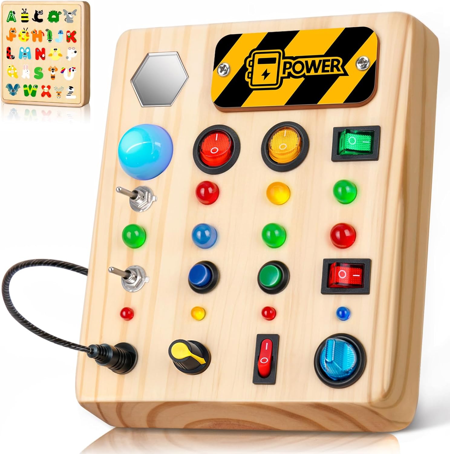 Busy Board Montessori Toys for Toddler, Wooden Sensory Board Switch Toy