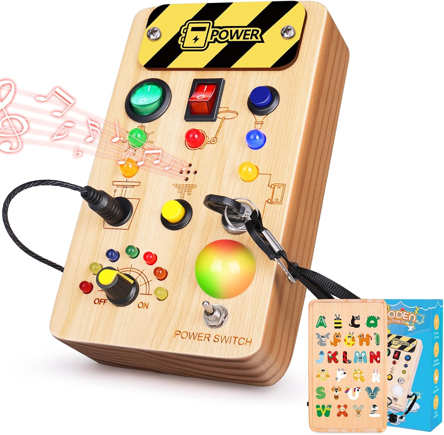 Busy Board Montessori Toys for Toddler, Wooden Sensory Board Switch Toy