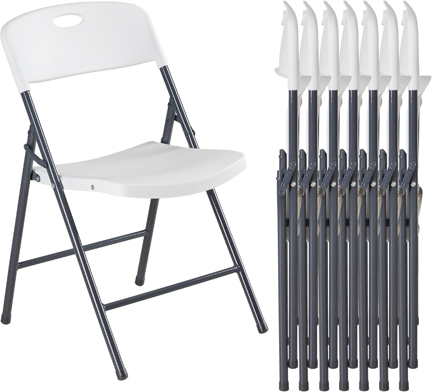 DUMOS Folding Chairs Sets of 8, 330lbs Plastic Stackable Portable Patio Dining Sets, Fold Up for Indoor Outdoor, Camping, Garden, Party, Meeting (White)