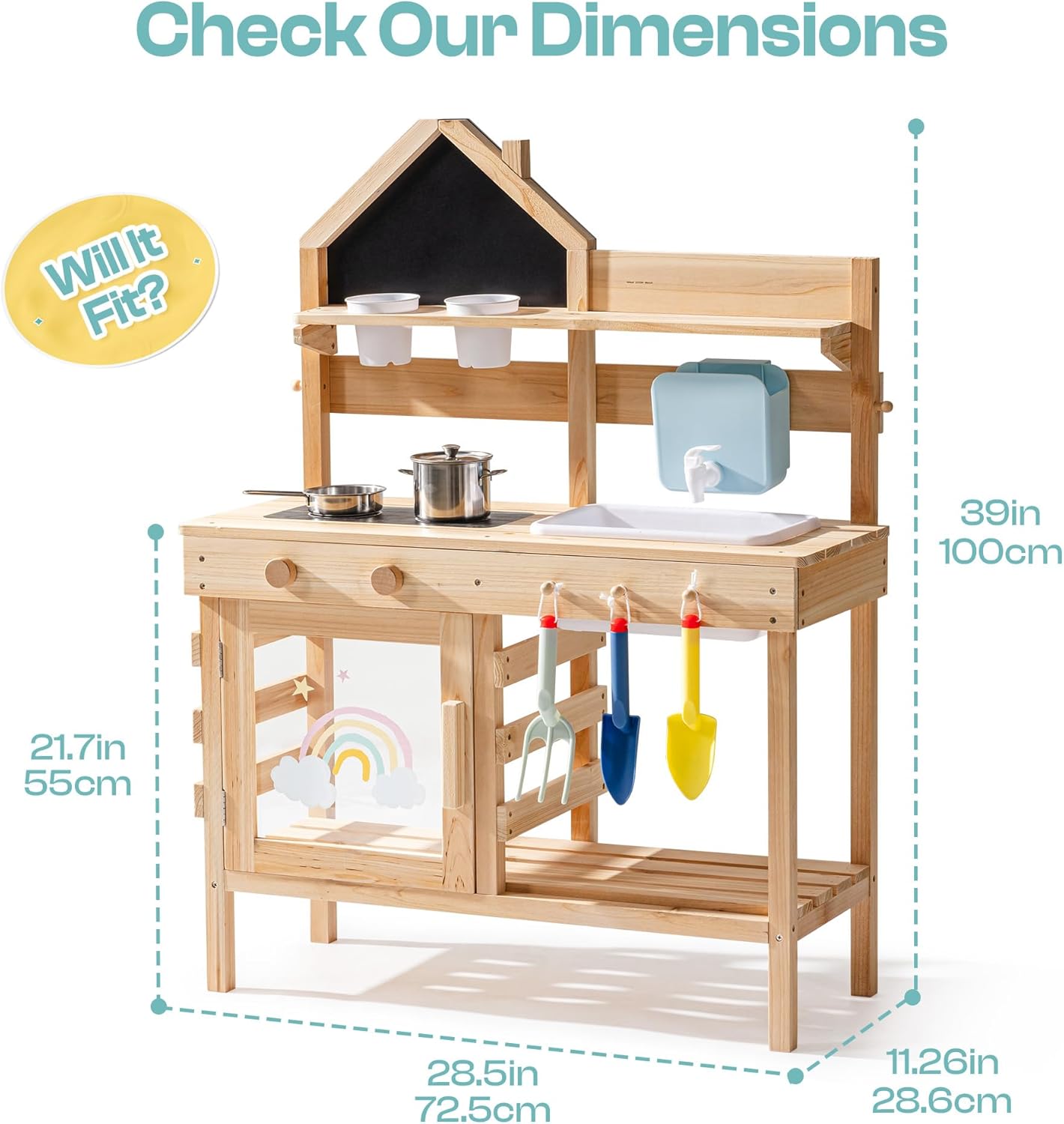 Solid Wood Outdoor Mud Kitchen & Garden Playset