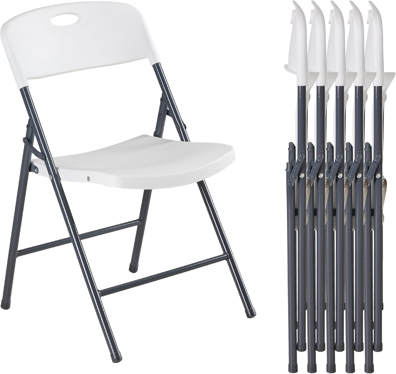 DUMOS Folding Chairs Sets of 8, 330lbs Plastic Stackable Portable Patio Dining Sets, Fold Up for Indoor Outdoor, Camping, Garden, Party, Meeting (White)