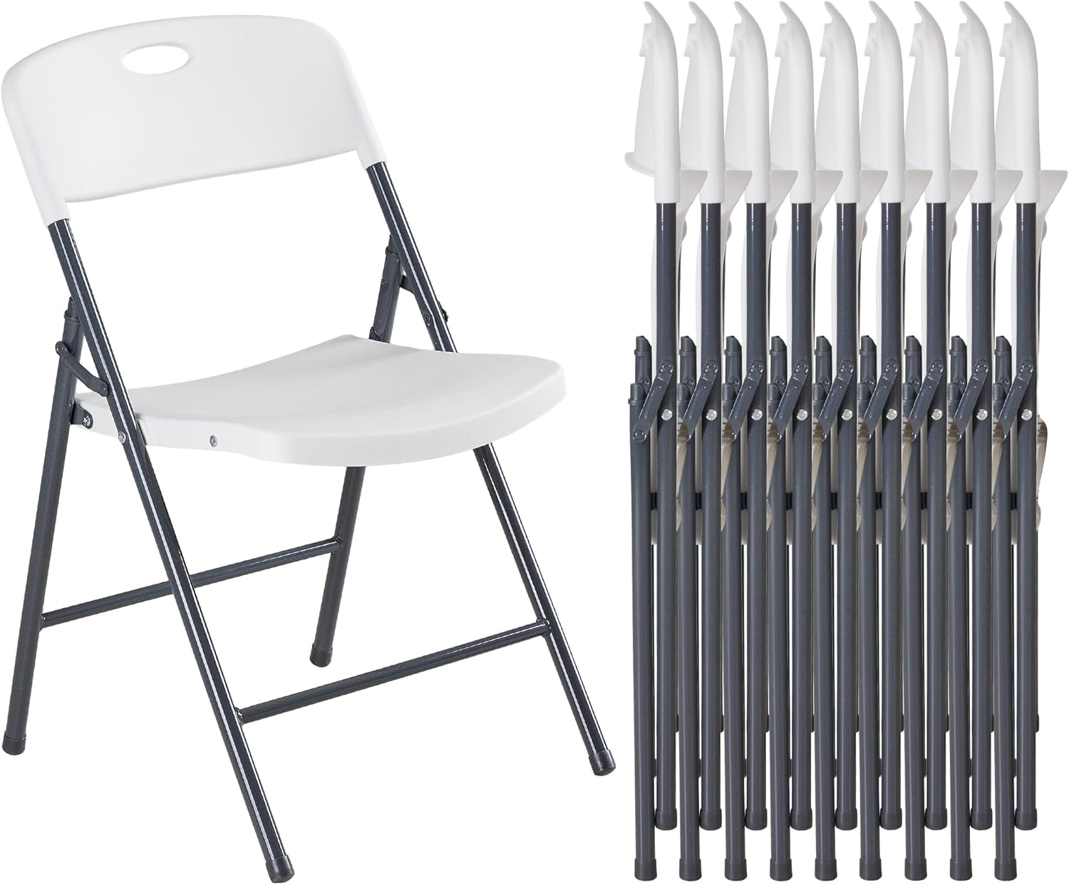 DUMOS Folding Chairs Sets of 8, 330lbs Plastic Stackable Portable Patio Dining Sets, Fold Up for Indoor Outdoor, Camping, Garden, Party, Meeting (White)