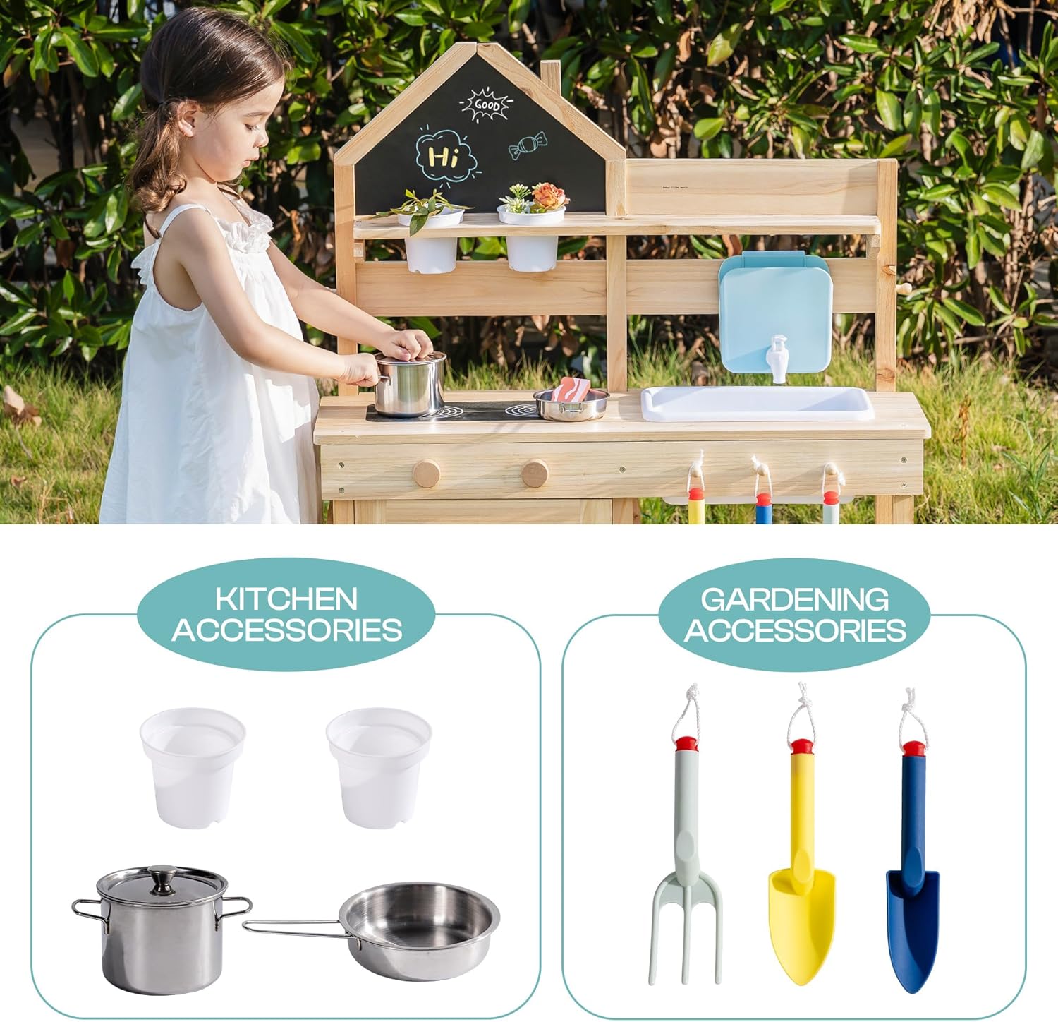 Solid Wood Outdoor Mud Kitchen & Garden Playset