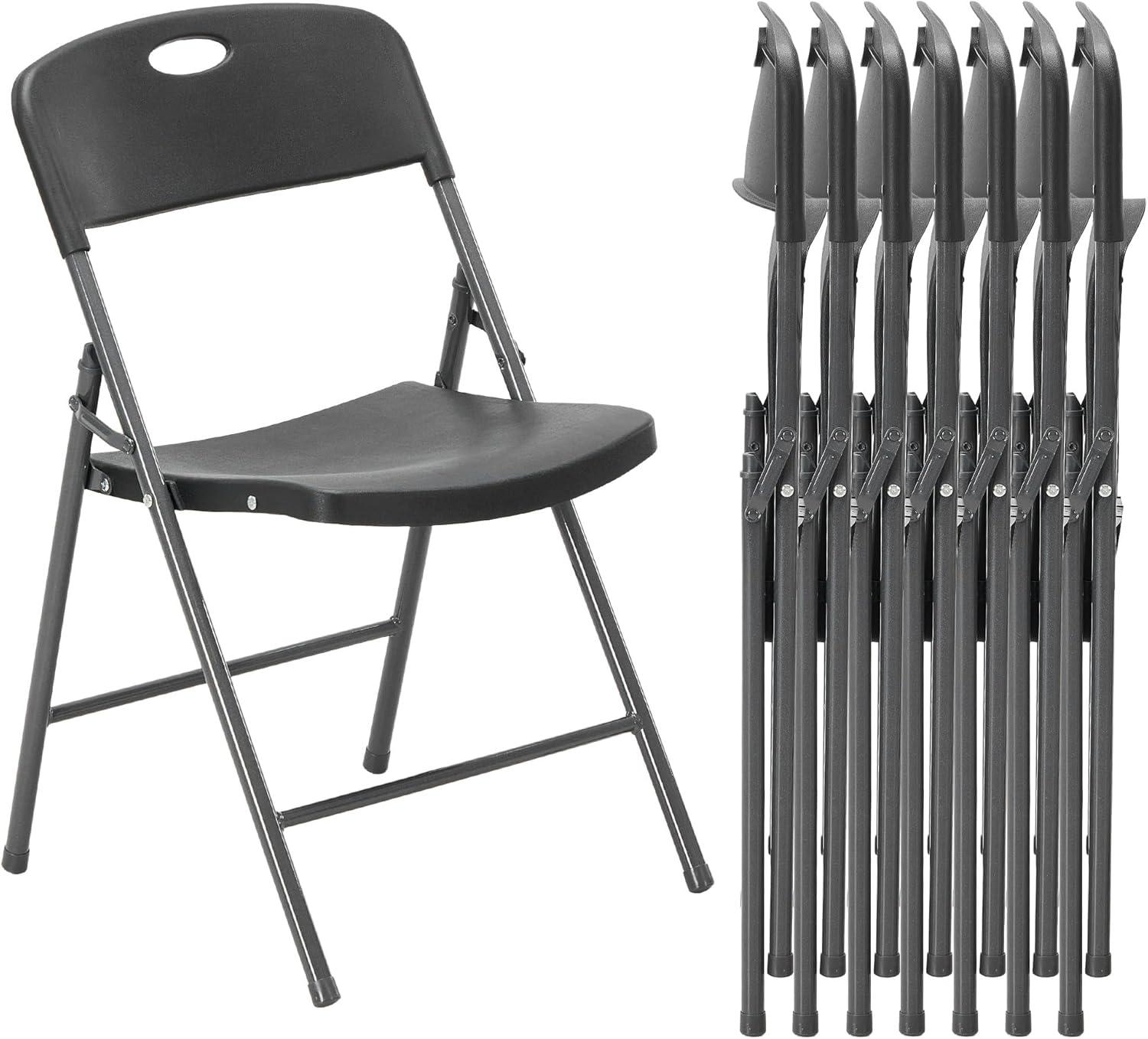 DUMOS Folding Chairs Sets of 8, 330lbs Plastic Stackable Portable Patio Dining Sets, Fold Up for Indoor Outdoor, Camping, Garden, Party, Meeting (White)