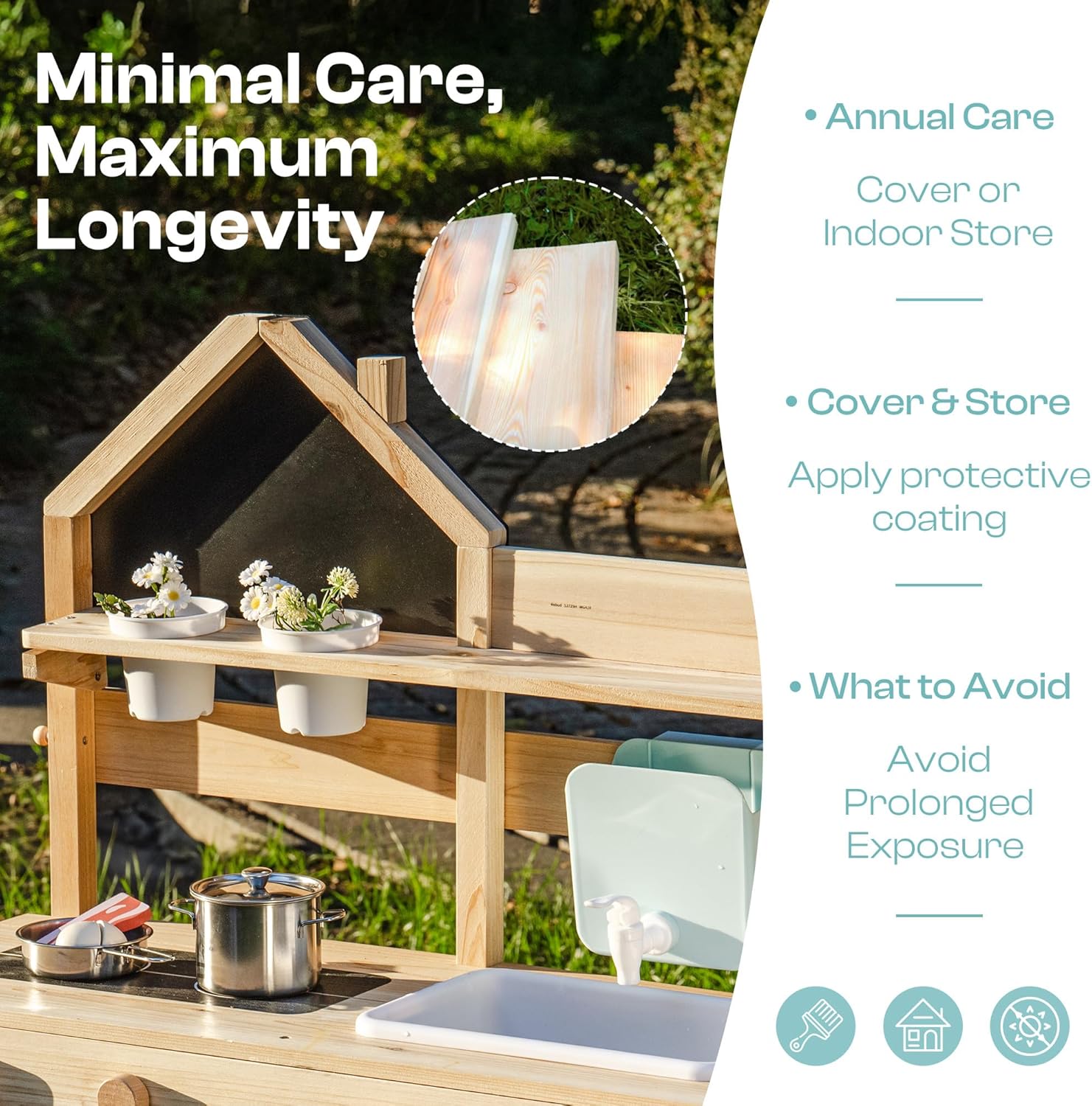 Solid Wood Outdoor Mud Kitchen & Garden Playset