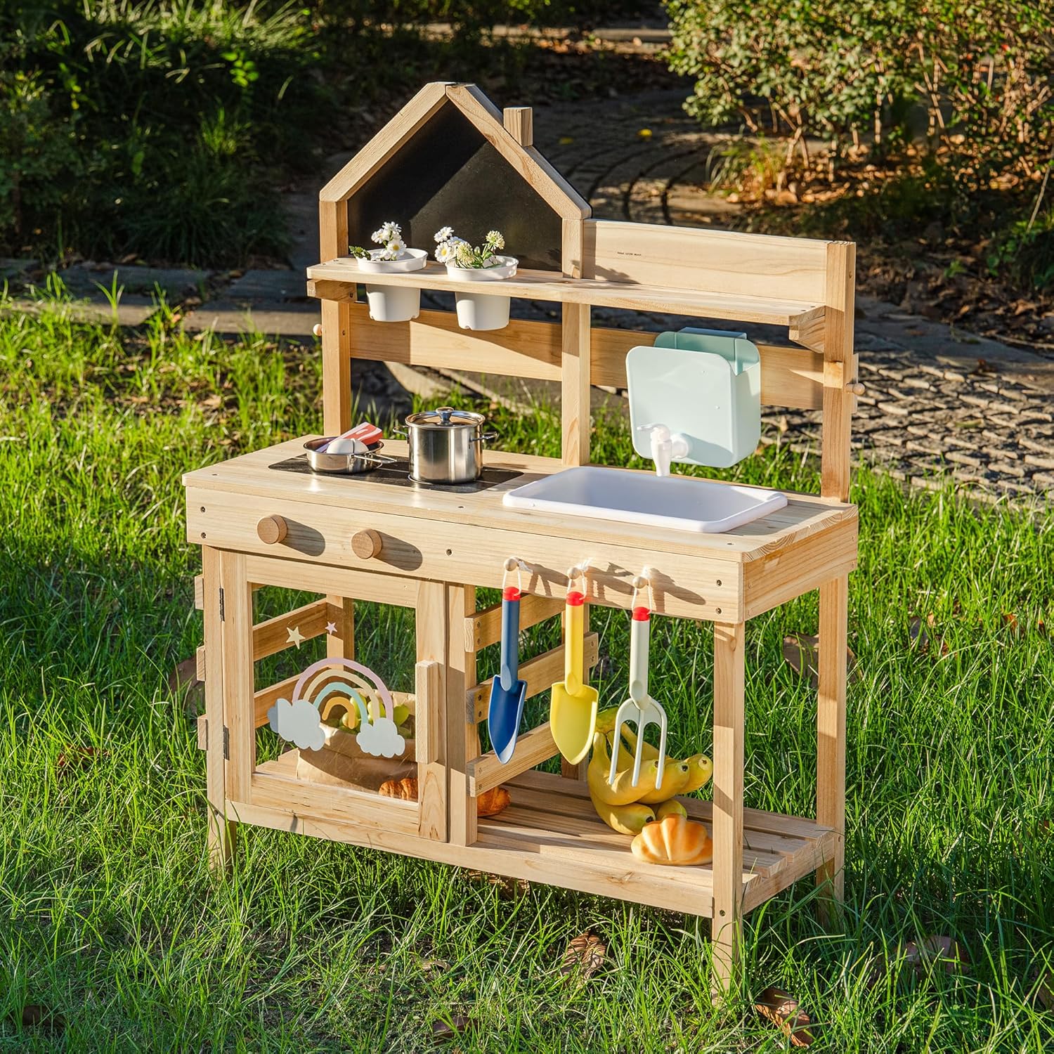 Solid Wood Outdoor Mud Kitchen & Garden Playset