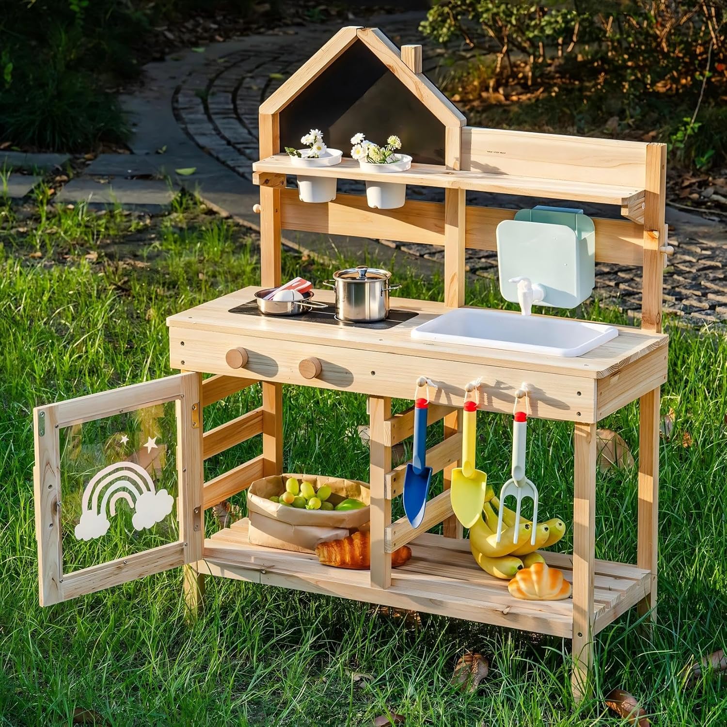 Solid Wood Outdoor Mud Kitchen & Garden Playset