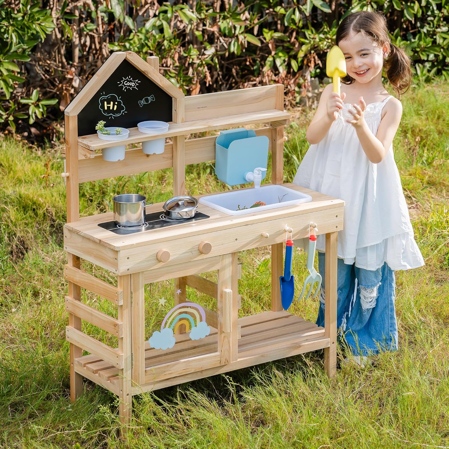 Solid Wood Outdoor Mud Kitchen & Garden Playset