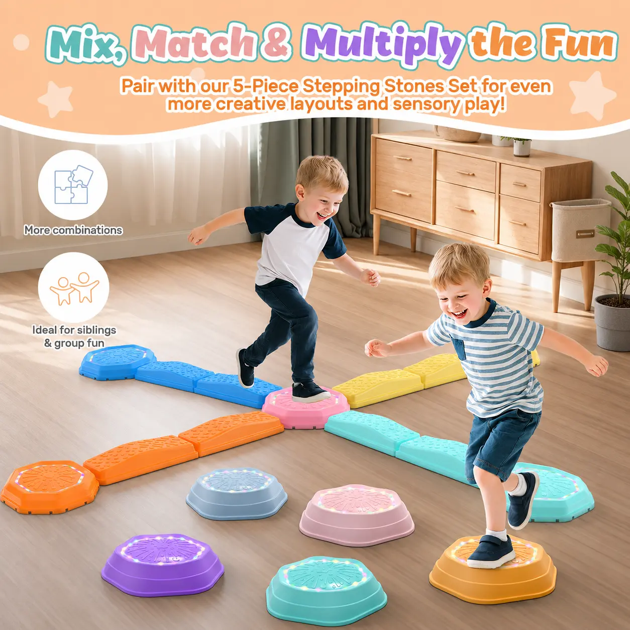 Light-Up Music Stepping Stones for Kids - 5-Piece Non-Slip Balance & Coordination Set 🌈🎶