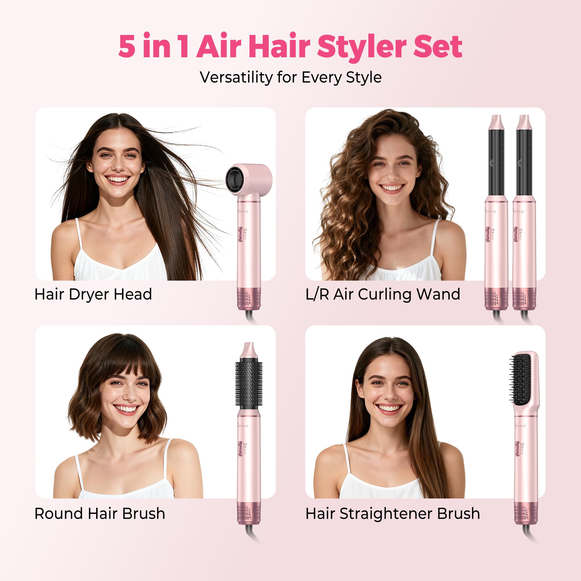 Atopskins 5 in 1 Hair Dryer Brush Set, Hot Air Styler Blowout Brush