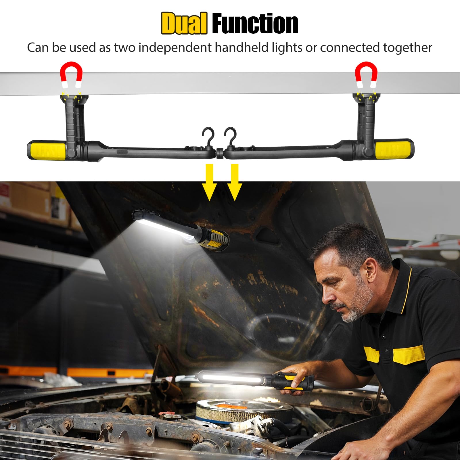 2400LM Rechargeable Magnetic LED Work Light - 2-in-1 Mechanic Repair Lamp 🛠️💡