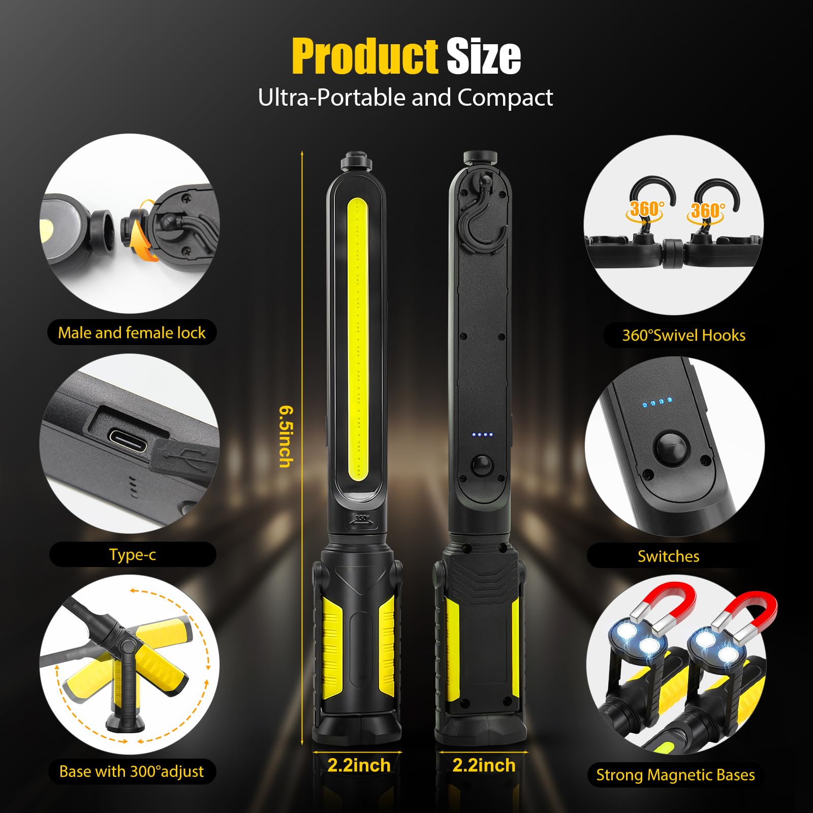 2400LM Rechargeable Magnetic LED Work Light - 2-in-1 Mechanic Repair Lamp 🛠️💡