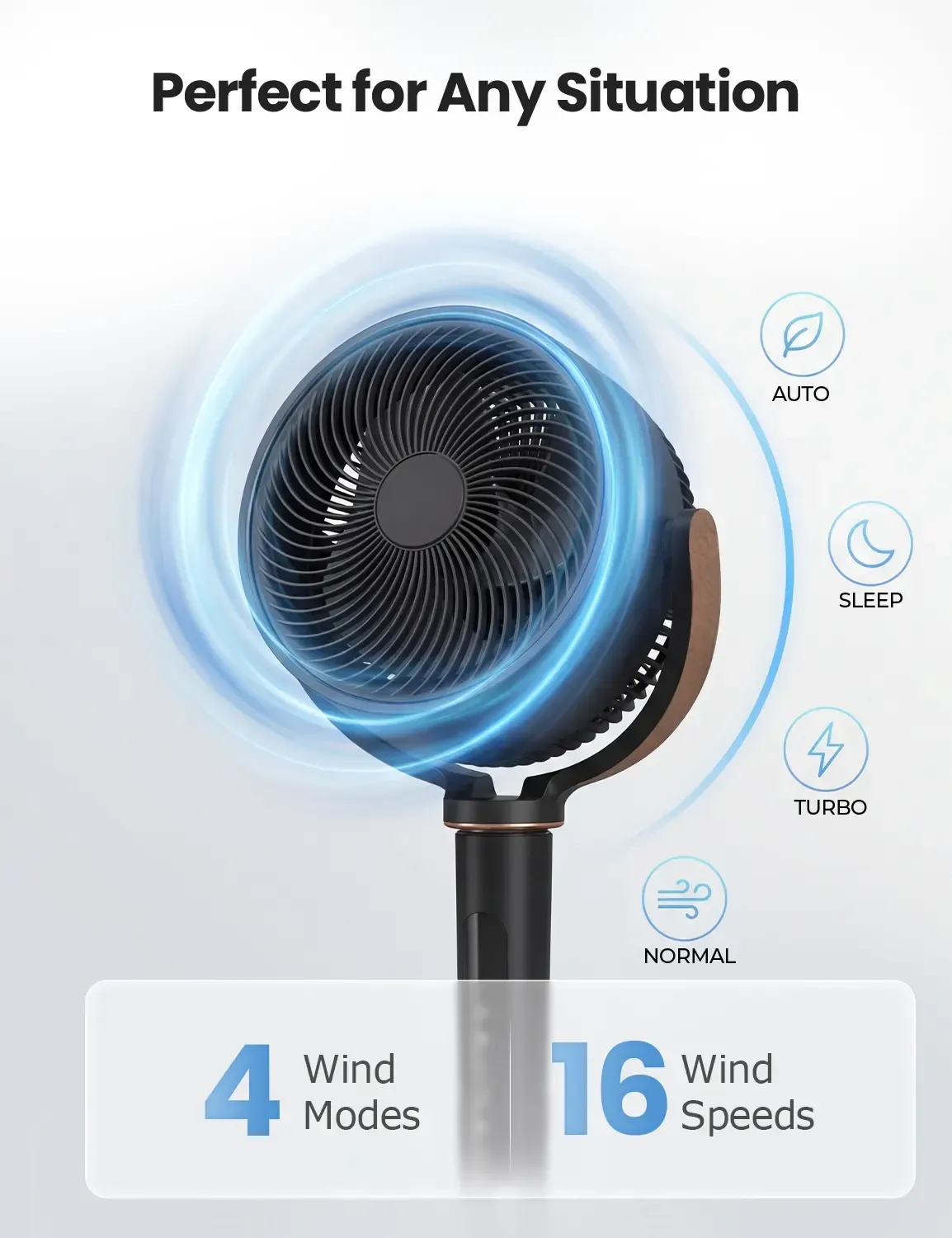 🔥summer sale 25% OFF ❄️ Fan for Bedroom, Energy Class，120° Oscillating Standing Fans, Quiet Floor Fan with DC Motor, 100ft Pedestal Fans for Room, 16 Speeds, 4 modes, 20dB, 37-45" Adjustable Height, 12H Timer，With ambient lighting