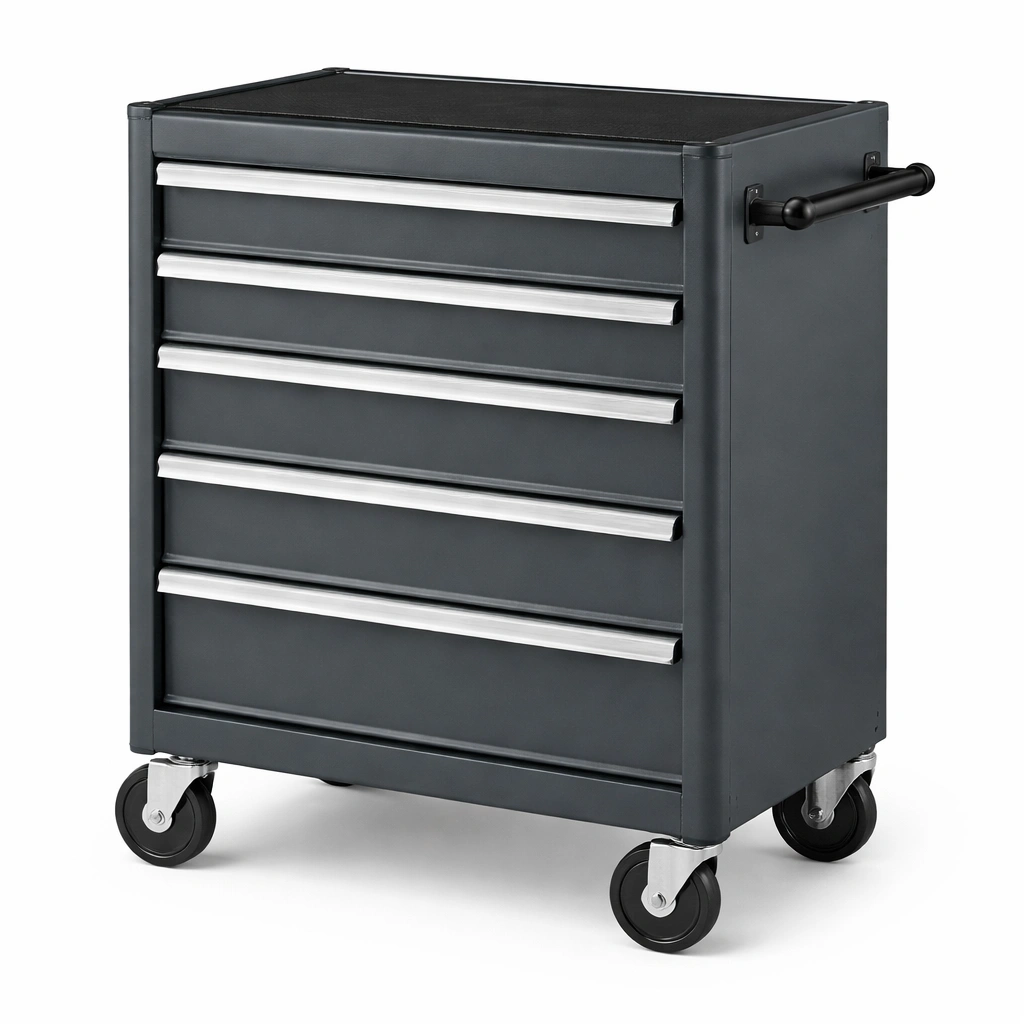 Carro de herramientas de metal gris con 5 cajones-Nestiqueo