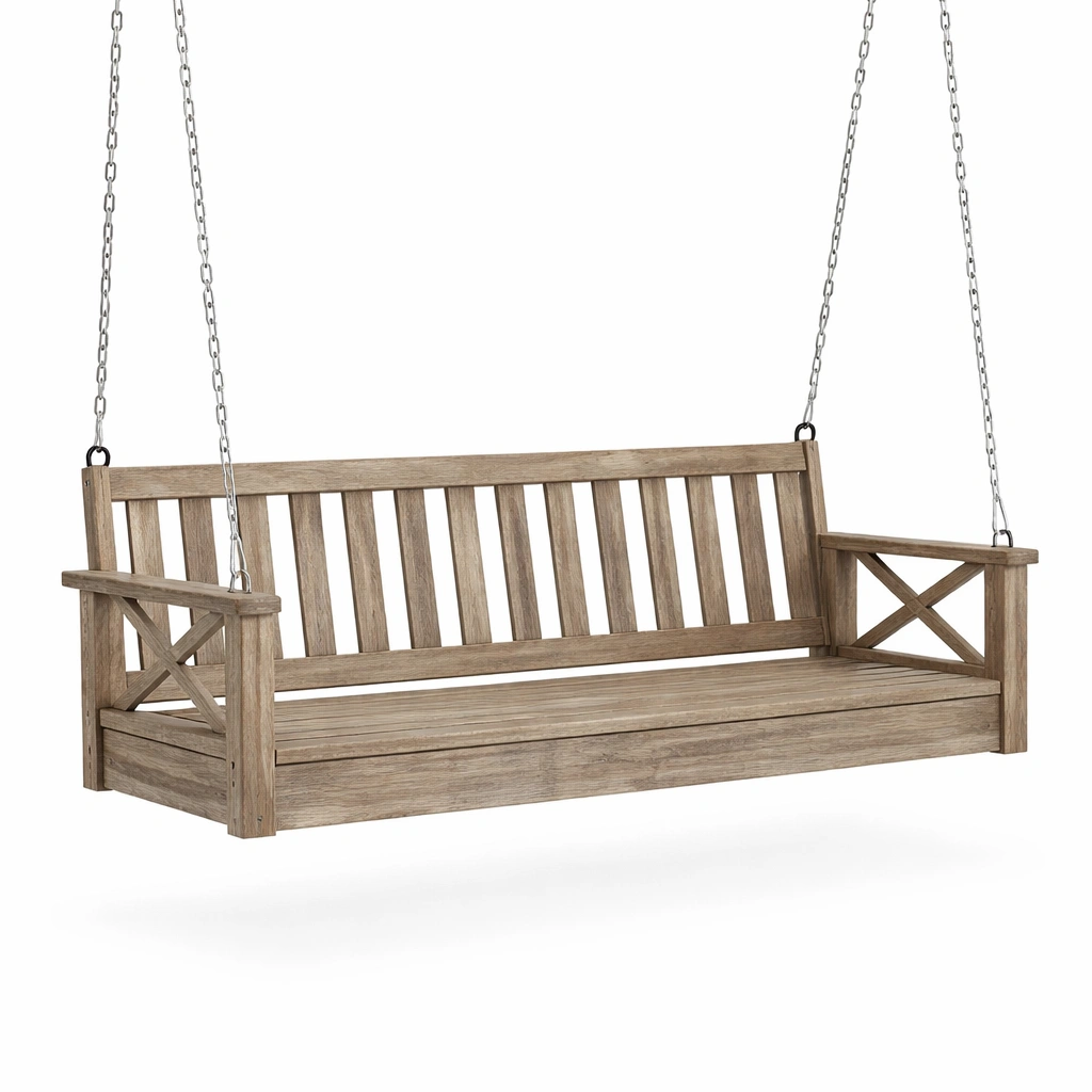 Columpio de porche de madera para exterior con cadenas-Nestiqueo