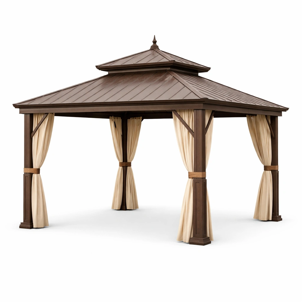Gazebo de jardín de aluminio y poliéster 300x300x275 cm-Nestiqueo