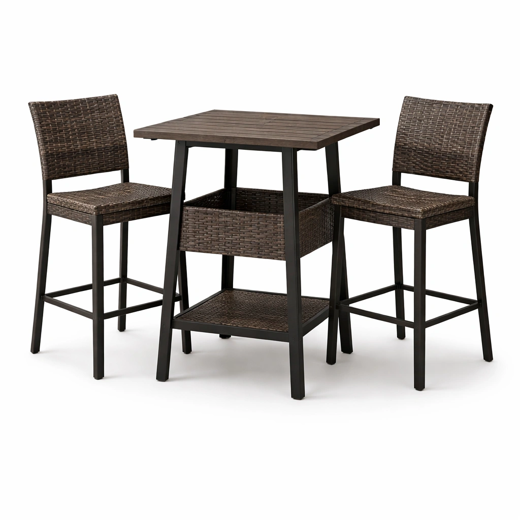 Juego de bar de ratán y metal marrón-Nestiqueo