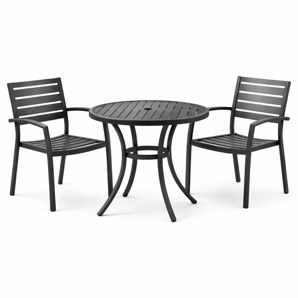 Juego de comedor exterior de aluminio negro-Nestiqueo