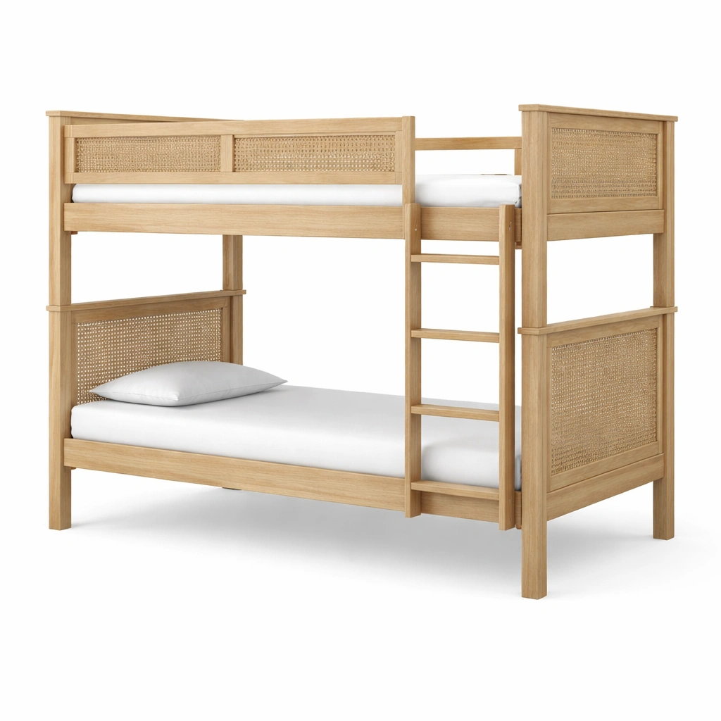 Litera de madera de roble y ratán natural-Nestiqueo