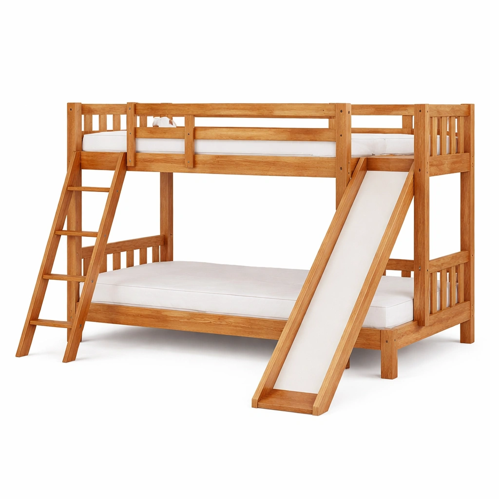 Litera de madera de pino con escalera y tobogán-Nestiqueo