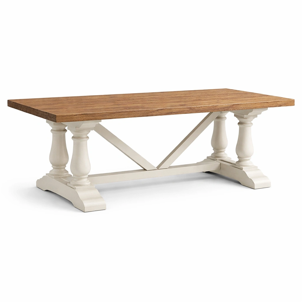Mesa de comedor de madera y estructura crema-Nestiqueo
