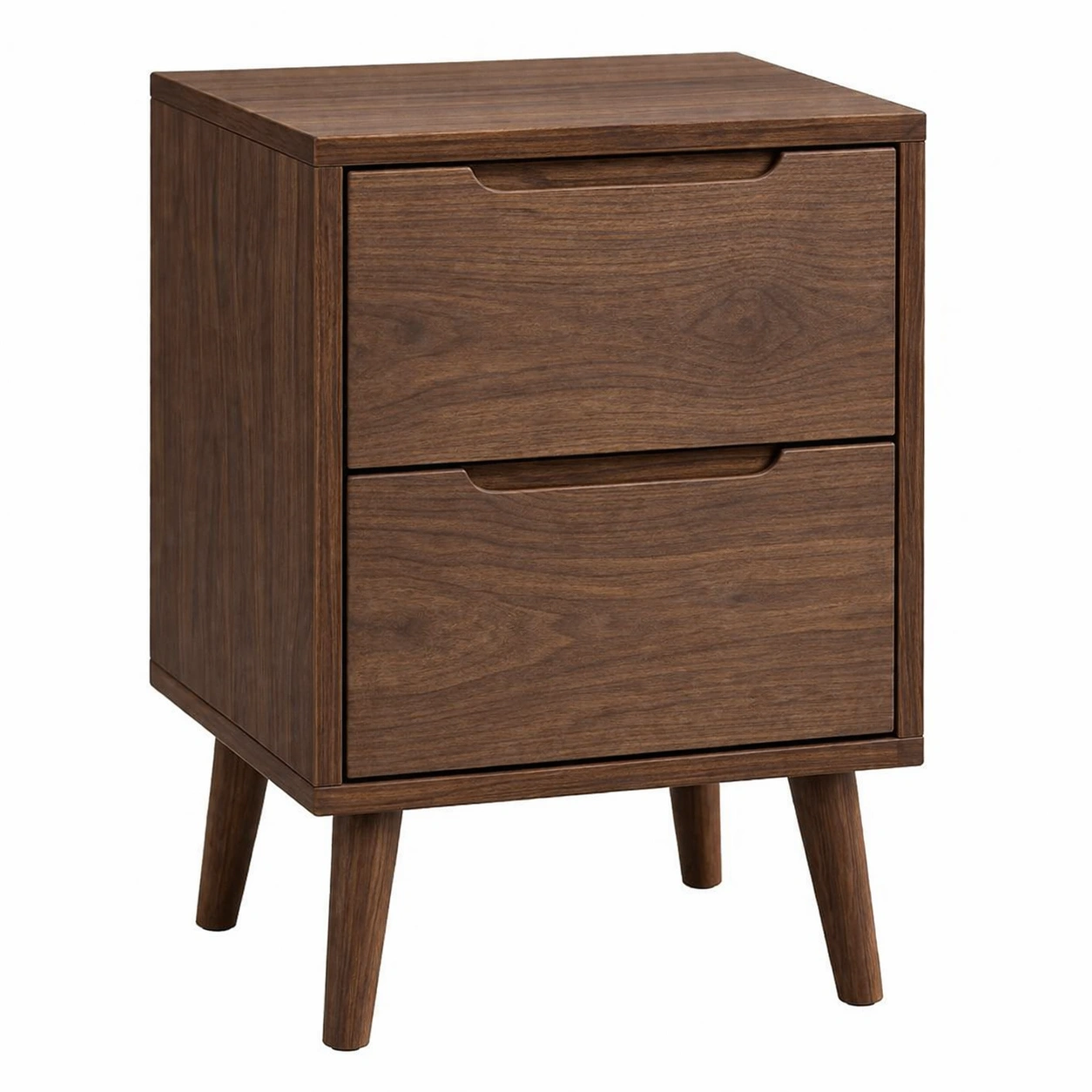 Mesita de noche de madera con chapa de nogal 2 cajones-Nestiqueo
