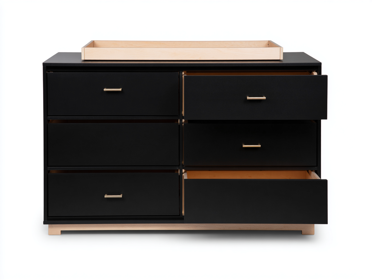 Kommode-6 Schubladen-Holz 120x45x80 cm-Schwarz-Modernes Design-Janoioabode