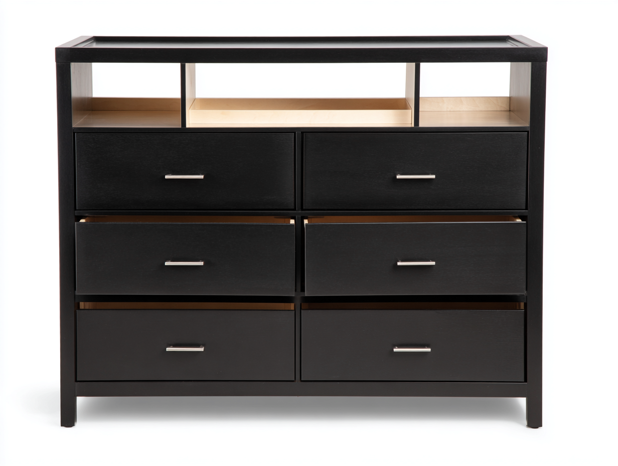 Kommode mit 6 Schubladen Holz 120x40x85 cm-Schwarz-Modernes Design-Janoioabode