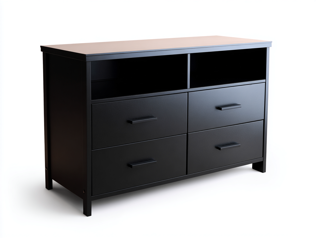 Kommode mit 4 Schubladen Holz 110x45x80 cm-Schwarz-Modernes Design-Janoioabode