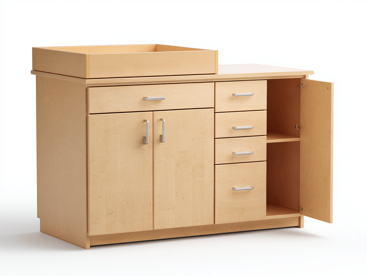 Kommode-5 Schubladen-3 Türen-Holz 110x50x85 cm-Hellholz-Modernes Design-Janoioabode