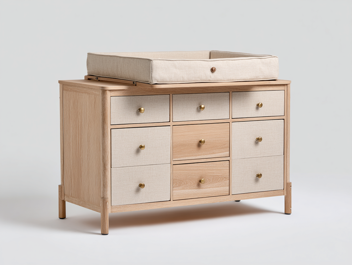 Kommode mit 9 Schubladen Holz 120x50x90 cm-Hellholz-Beige-Modernes Design-Janoioabode