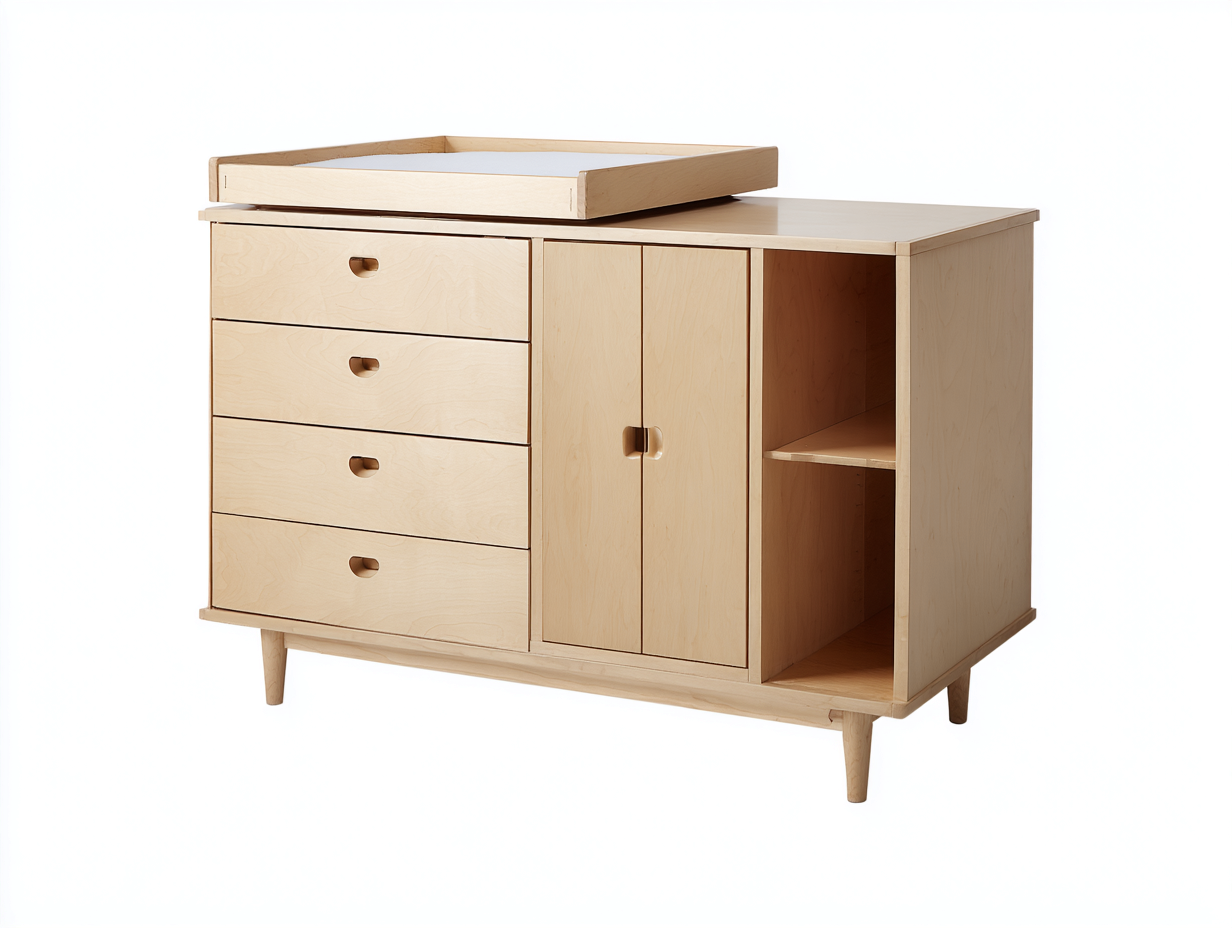 Kommode mit 4 Schubladen und 2 Türen Holz 115x50x85 cm-Hellholz-Modernes Design-Janoioabode