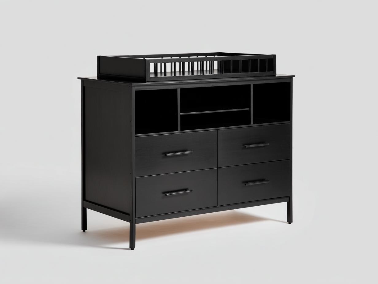 Kommode mit 4 Schubladen Holz 100x45x85 cm-Schwarz-Modernes Design-Janoioabode