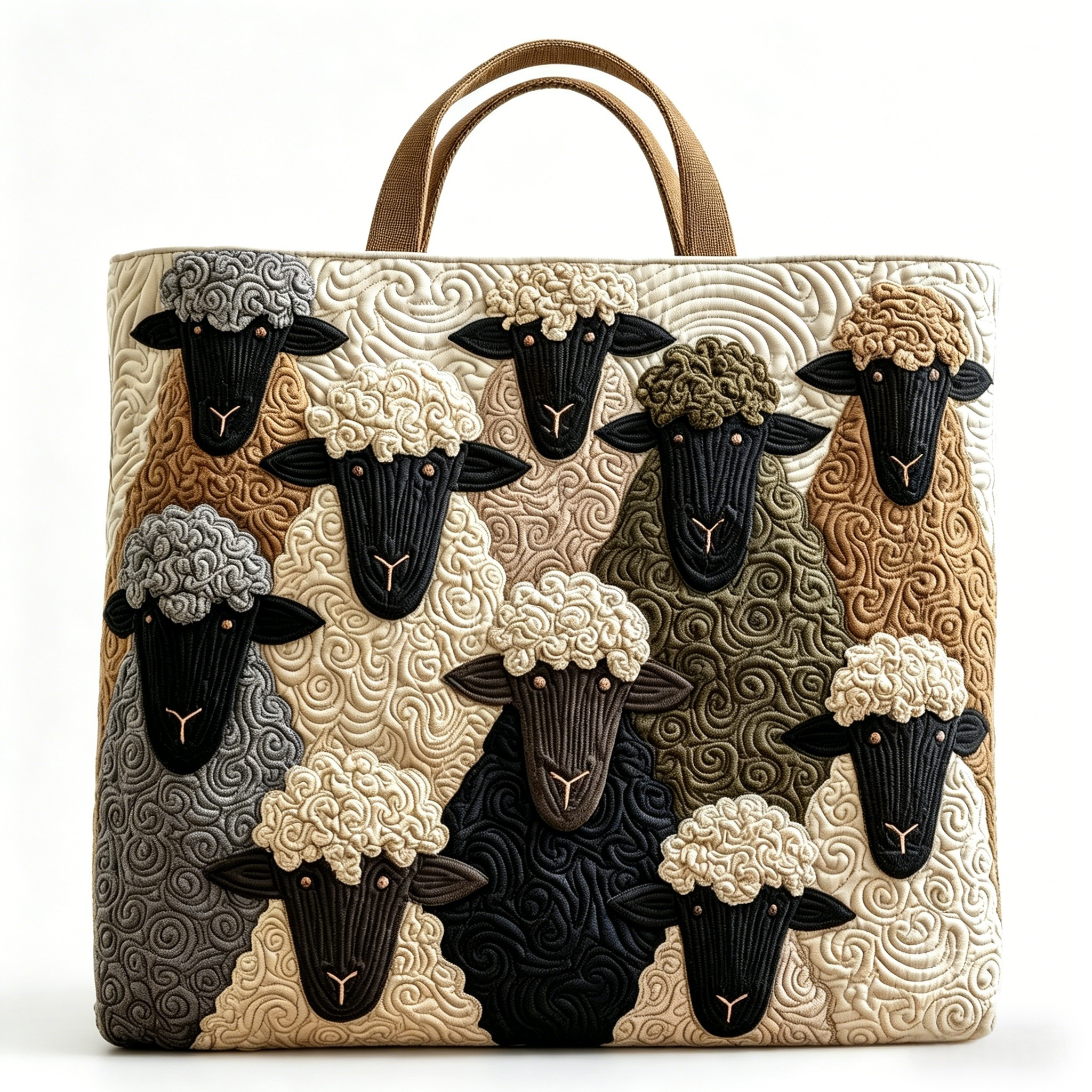 Sheep Quilted Tote Bag – Cute Farm Animal Tote, Padded Fabric Shoulder Bag