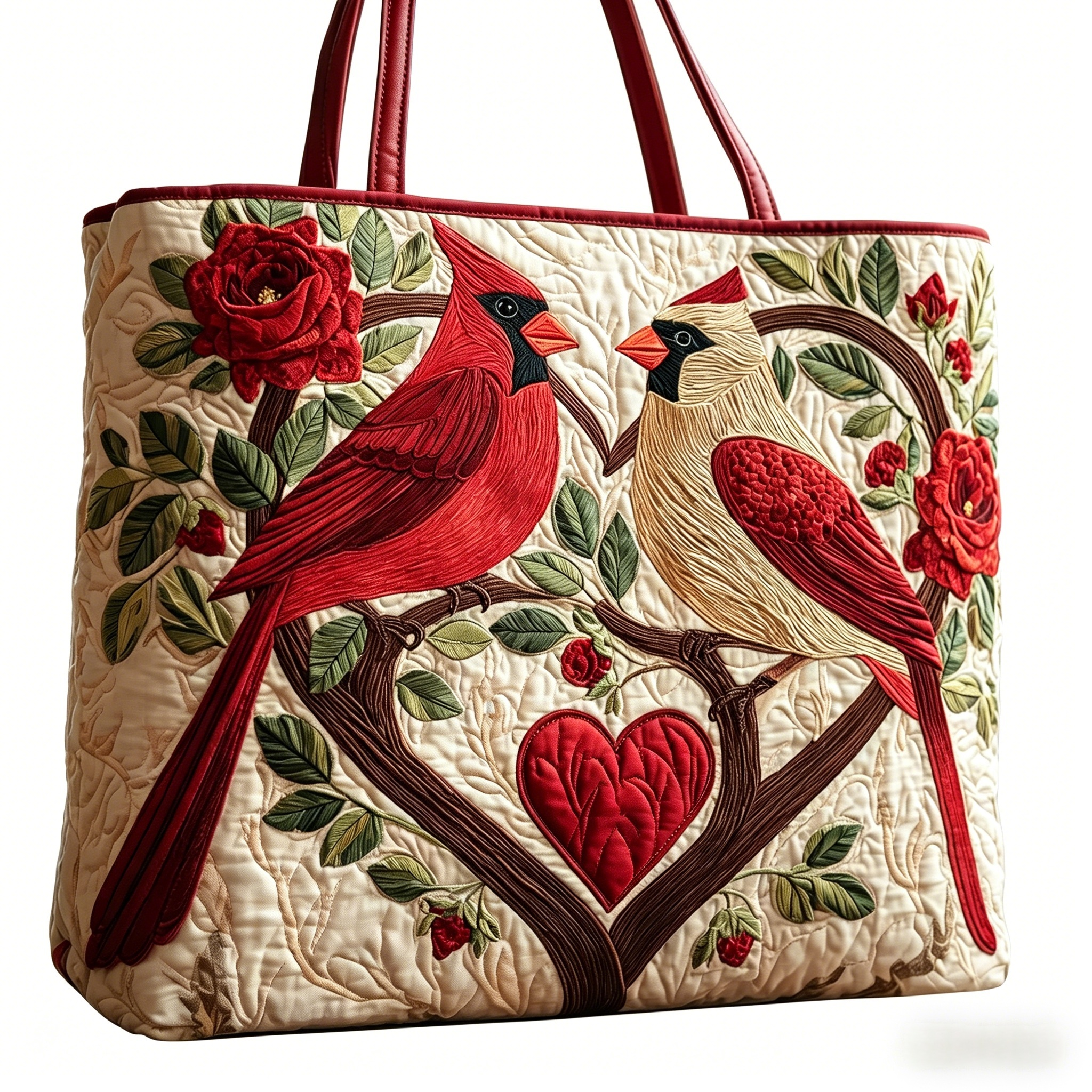 Floral Birds Quilted Tote Bag