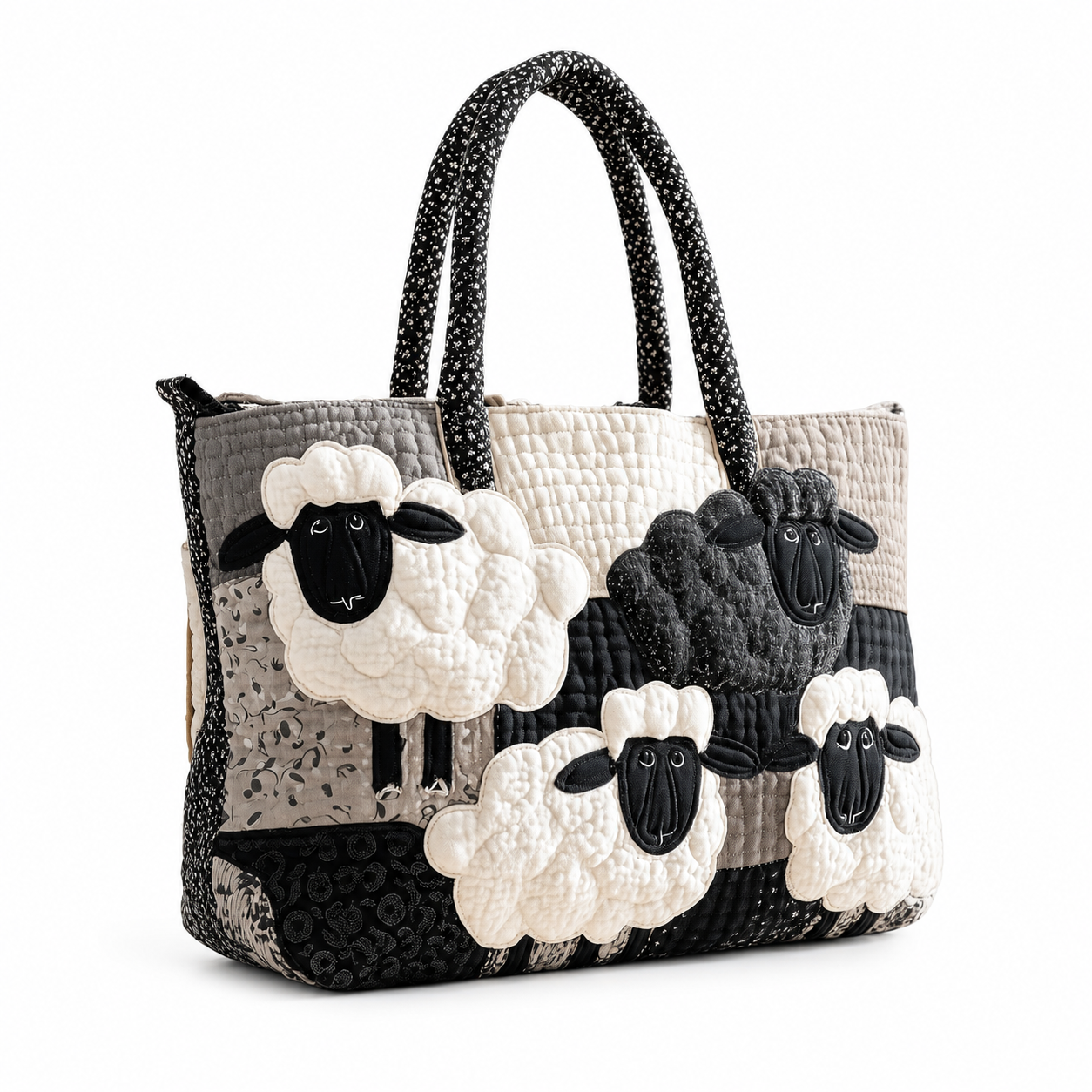 Cute Colorful Sheep Quilted Duffle Bag, Floral Farmhouse Pastel Shoulder Bag, Fun Sheep Travel Bag Gift