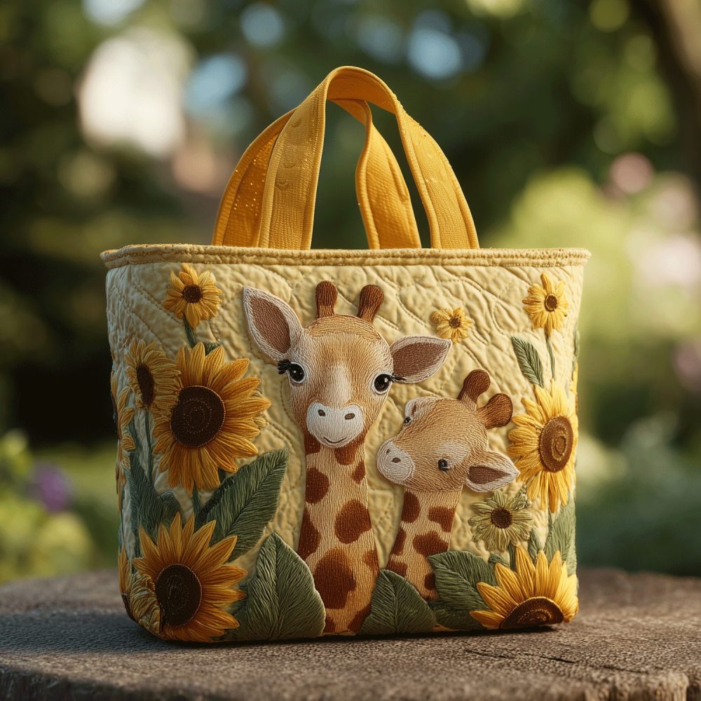Giraffe Quilted Tote Bag Retro Floral Bags Special Gifts for Mom