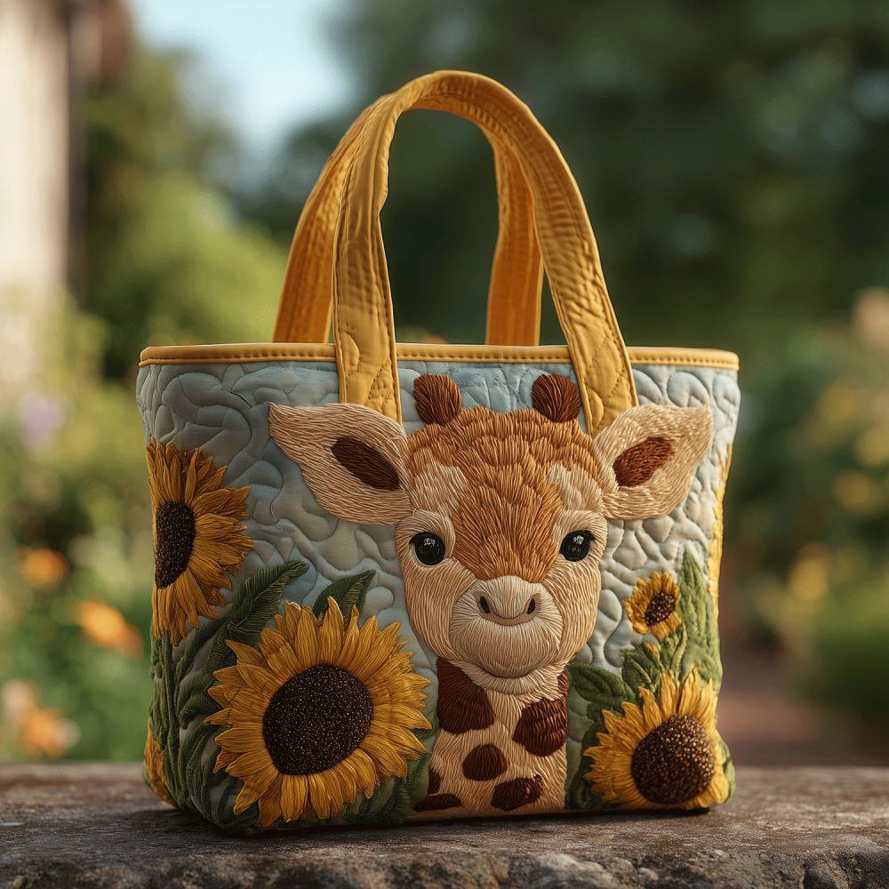 Sunflower Giraffe Quilted Tote Bag
