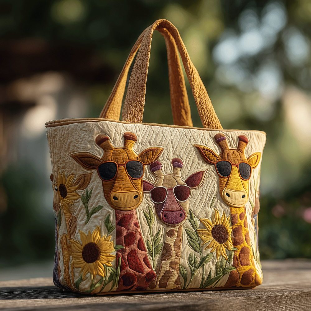 Floral Cool Giraffe Quilted Tote Bag Unique Gifts For Giraffe Lovers