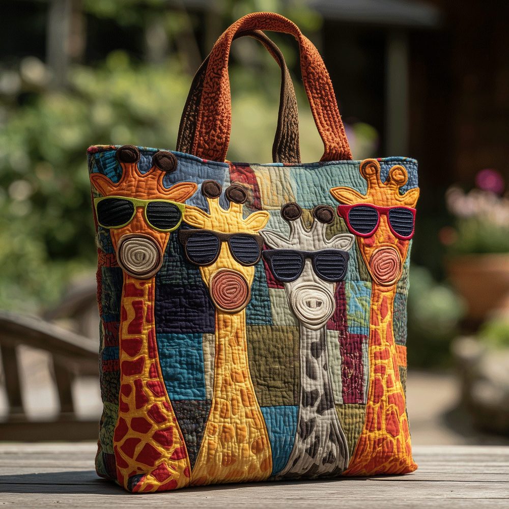 Giraffe Quilted Tote Bag, Colorful Animal Art Tote, Vibrant Pattern Bag, Safari Lover Gift
