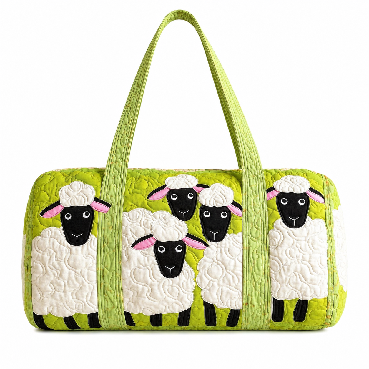 Sheep Heaven Quilted Duffle Bag, Colorful Sheep Travel Bag, Rustic Patchwork Weekender Bag