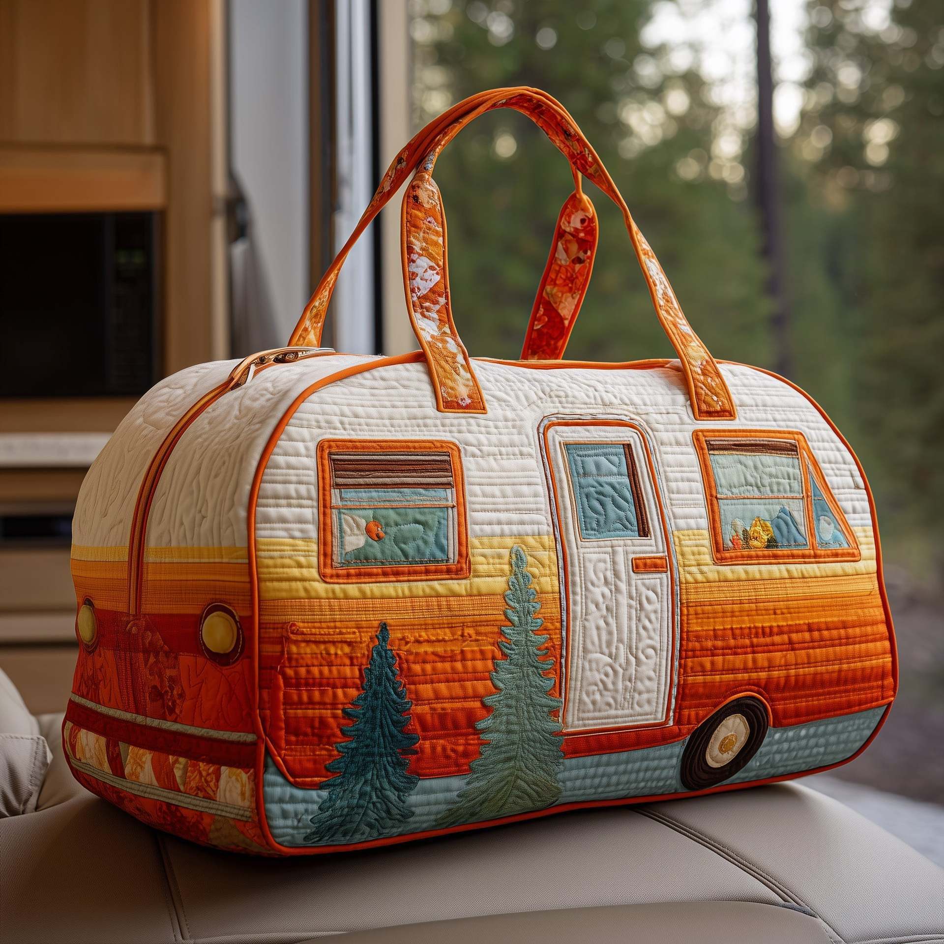 Quilted Duffle Bag, Cozy Cabin Autumn Travel Tote, Woodland Overnight Bag