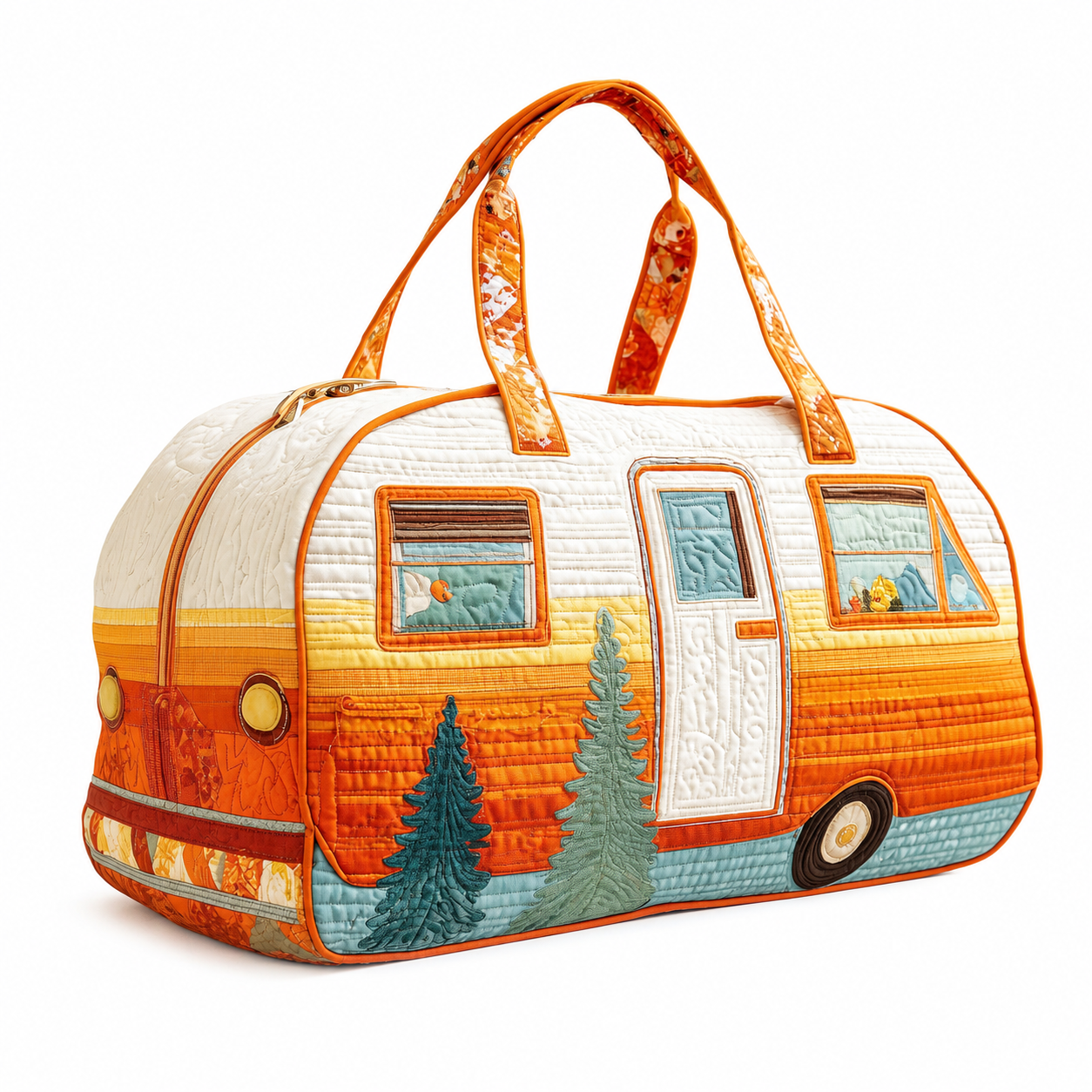 Quilted Duffle Bag, Cozy Cabin Autumn Travel Tote, Woodland Overnight Bag