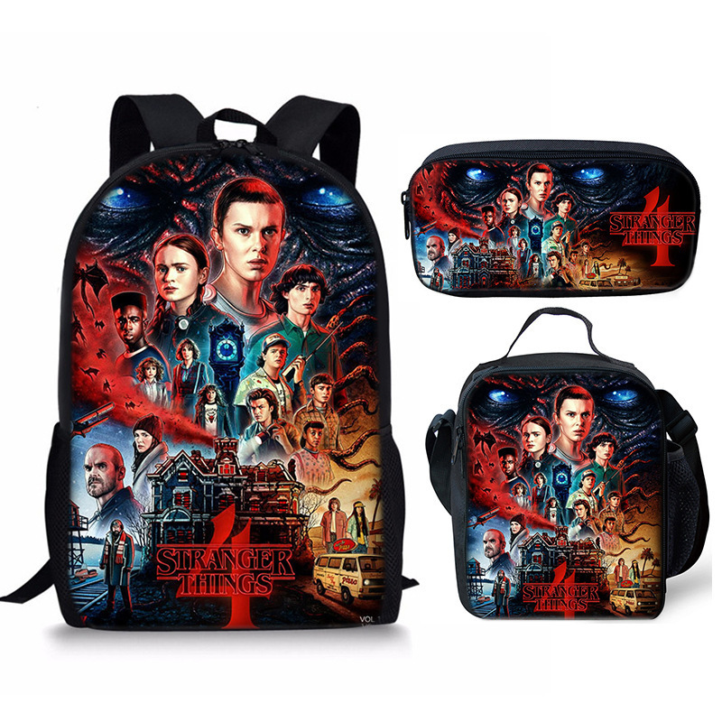 Stranger Things 4 Student School Bag Book Bag Casual Backpack Three-Piece Set