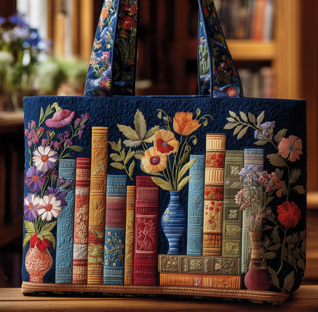 Vintage Books Quilted Floral Tote Bag Vintage Travel Bag Book Themed Birthday Gifts