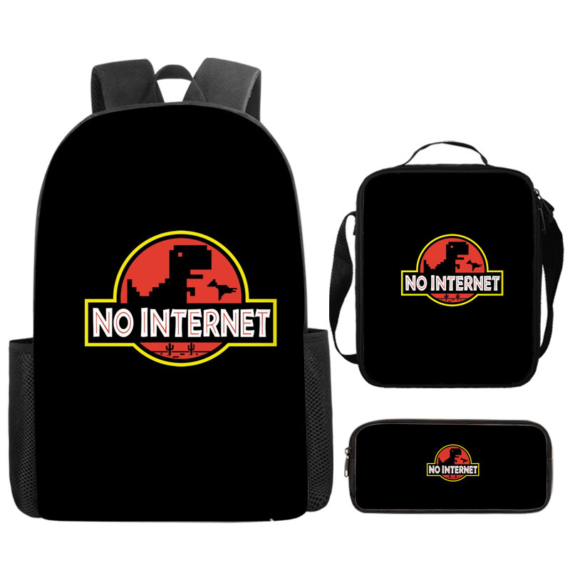 Jurassic World Backpacks 3Pcs, Anime Lightweight Backpack with Pencil Bag & Lunch Bag, Jurassic World Travel Backpack New Semester Gifts for Teens