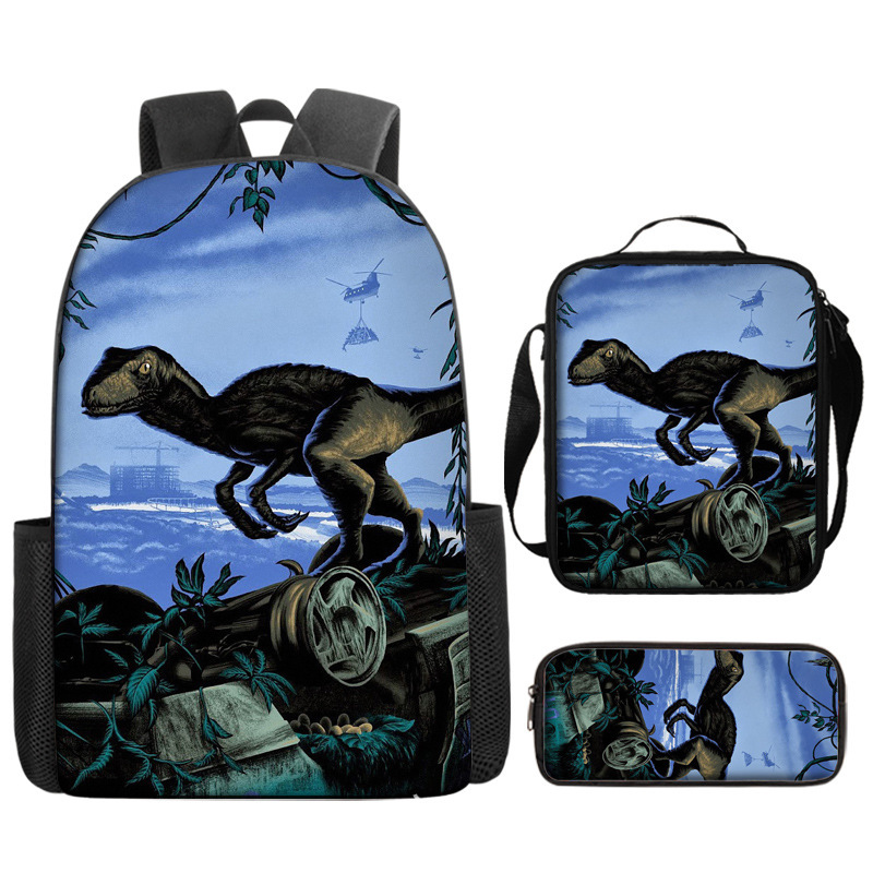 Jurassic World Backpacks 3Pcs, Anime Lightweight Backpack with Pencil Bag & Lunch Bag, Jurassic World Travel Backpack New Semester Gifts for Teens