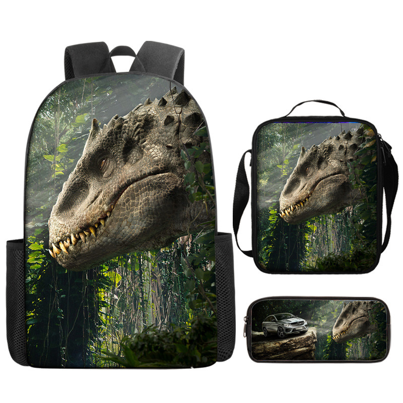 Jurassic World Backpacks 3Pcs, Anime Lightweight Backpack with Pencil Bag & Lunch Bag, Jurassic World Travel Backpack New Semester Gifts for Teens