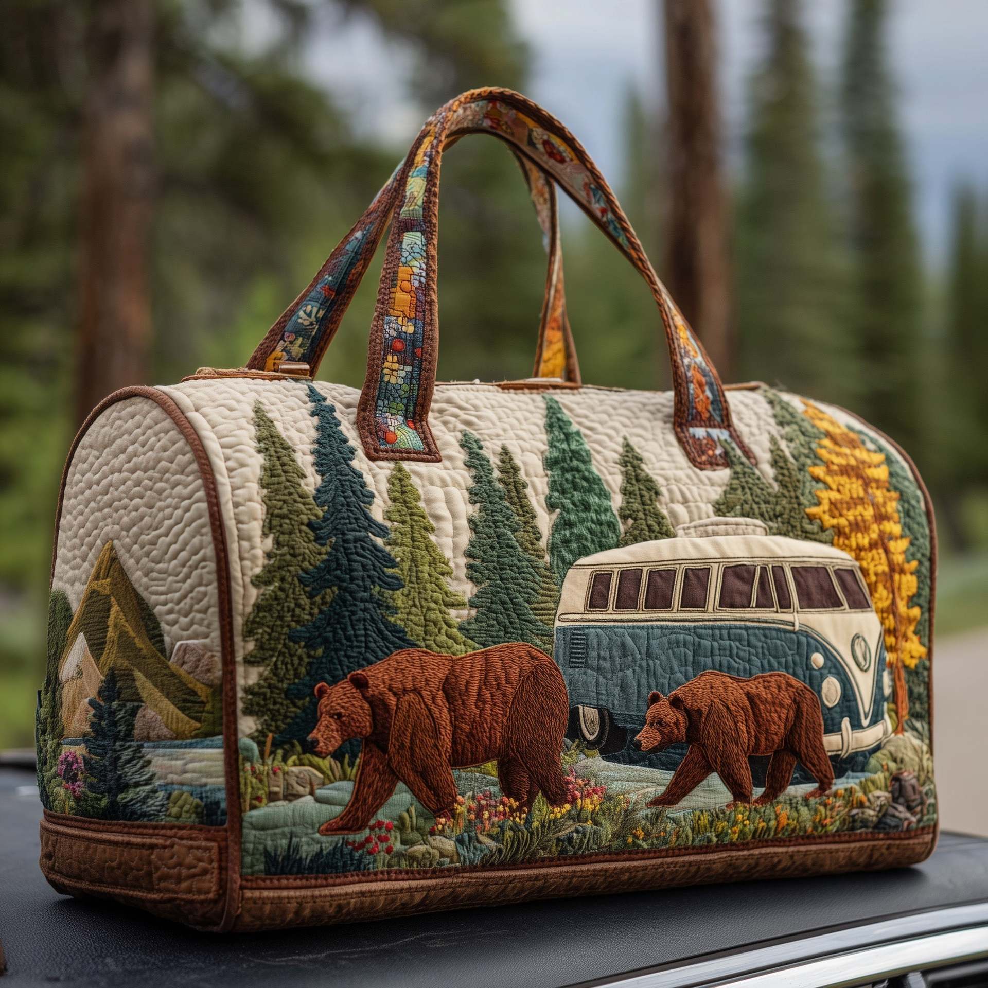 Bear Quilted Duffle Bag Wildlife Nature Travel Bag Best Gift For Bear Lovers Outdoor Camping